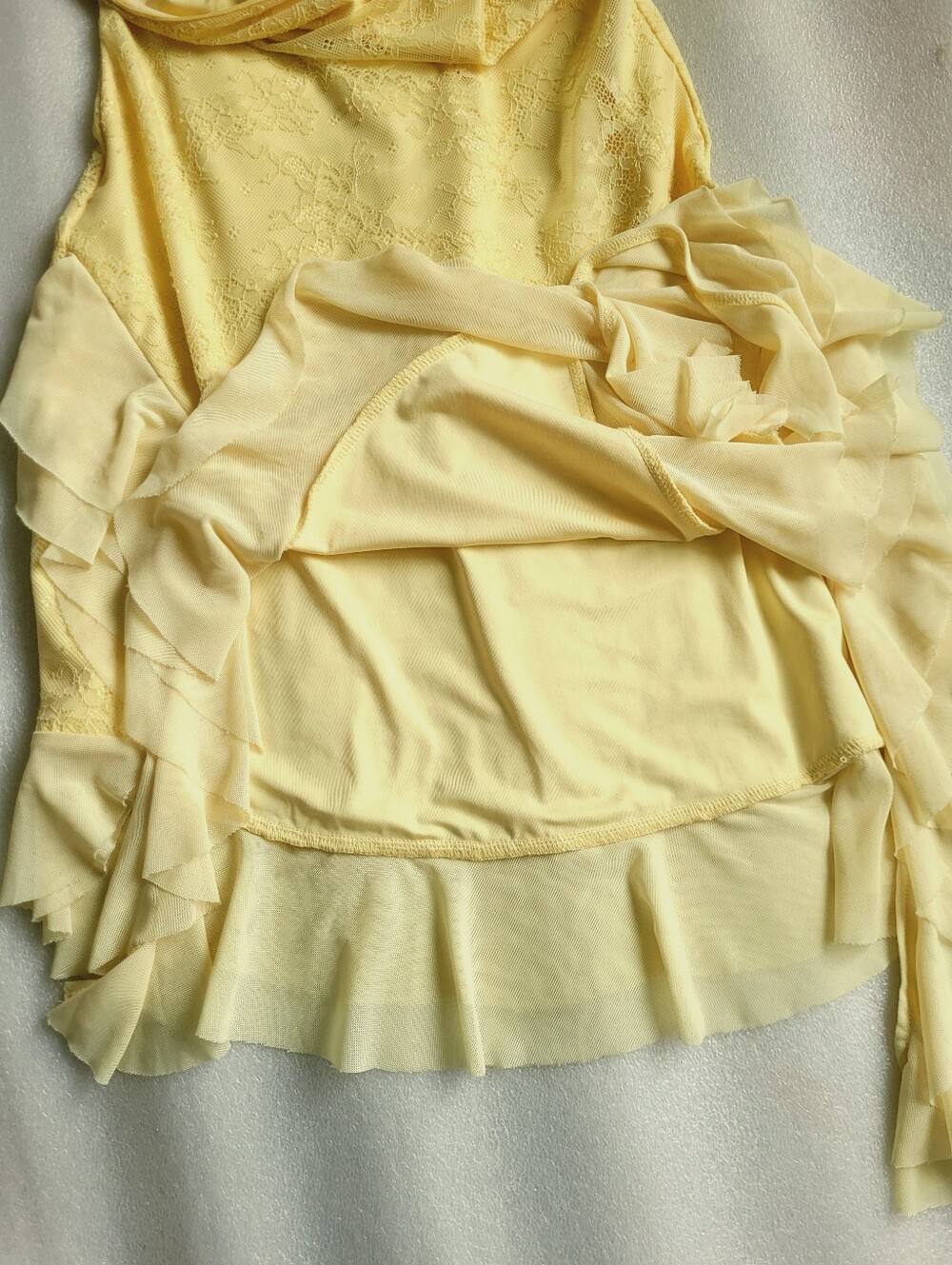 Tiger Mist Strapless Lace Dress Asymmetrical Ruffle Hem Pale Yellow - Picture 10 of 16